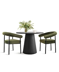 Maison Boucle 3-Piece Modern Dining Set, 35'' Round Pedestal Table with Velvet Upholstered Armchairs, Small Kitchen or Apartment Set