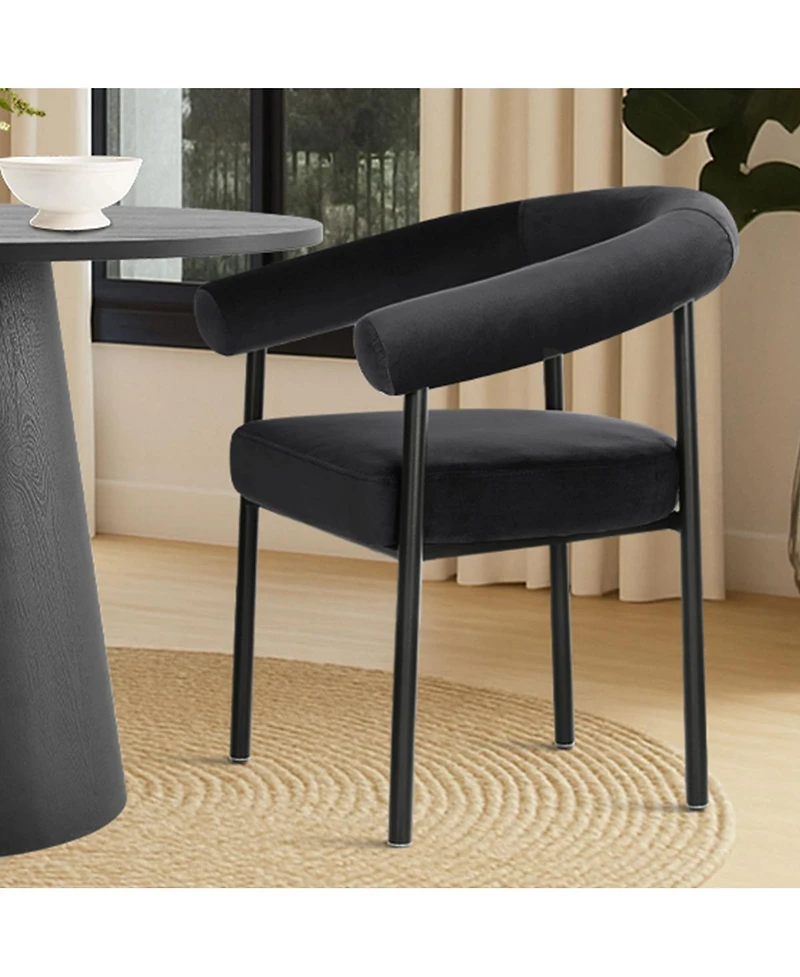 Maison Boucle 3-Piece Modern Dining Set, 35'' Round Pedestal Table with Velvet Upholstered Armchairs, Small Kitchen or Apartment Set