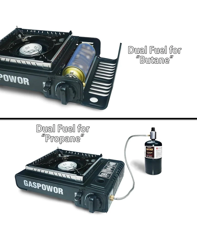 Aofar Dual Fuel Camping Stove – 10,000 Btu Portable Propane & Butane Stove with Windblocker, Auto Ignition & Carrying Case (Fuel Not Included)