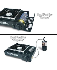 Aofar Dual Fuel Camping Stove – 10,000 Btu Portable Propane & Butane Stove with Windblocker, Auto Ignition & Carrying Case (Fuel Not Included)