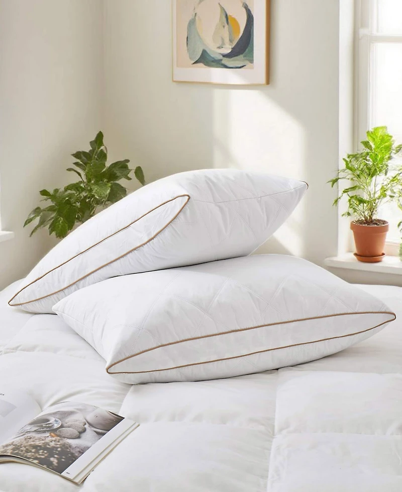 Unikome 100% Cotton Medium Support Feather Down 2-Pack Pillows