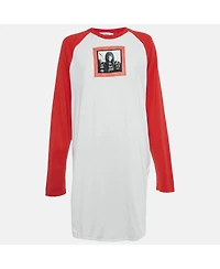 Pre-Owned Givenchy Women's White Printed Cotton Color-Block Raglan Sleeve T-Shirt Dress