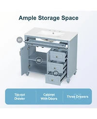 Casainc Solid Wood Vanity with Sink 3 Drawers 2 Doors Flip Drawer