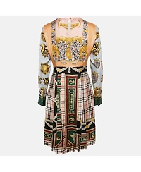 Pre-Owned Burberry Women's Multicolor Scarf Print Silk Pleated Long Sleeve Midi Dress