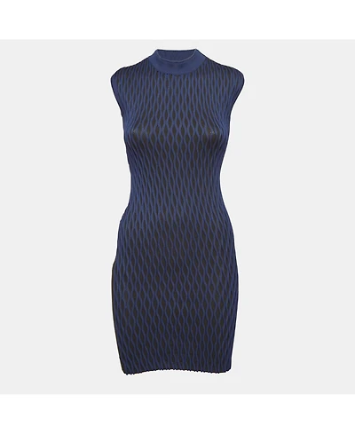Pre-Owned Balenciaga Women's Black/blue Textured Knit Mini Dress