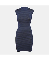Pre-Owned Balenciaga Women's Black/blue Textured Knit Mini Dress