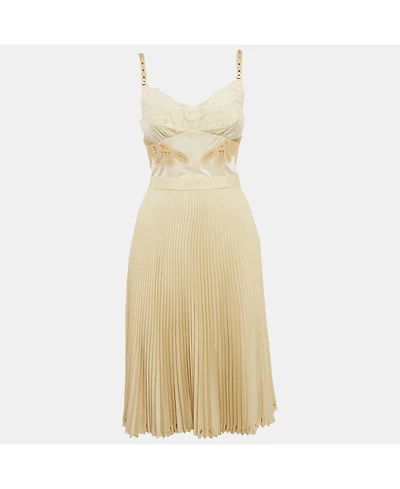 Pre-Owned Burberry Women's Beige Lace And Crepe Pleated Stud Detail Short Slip Dress