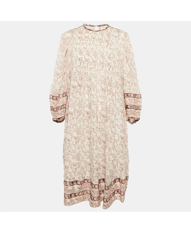Pre-Owned Isabel Marant Women's Etoile Pink Printed Cotton Pleated Midi Dress