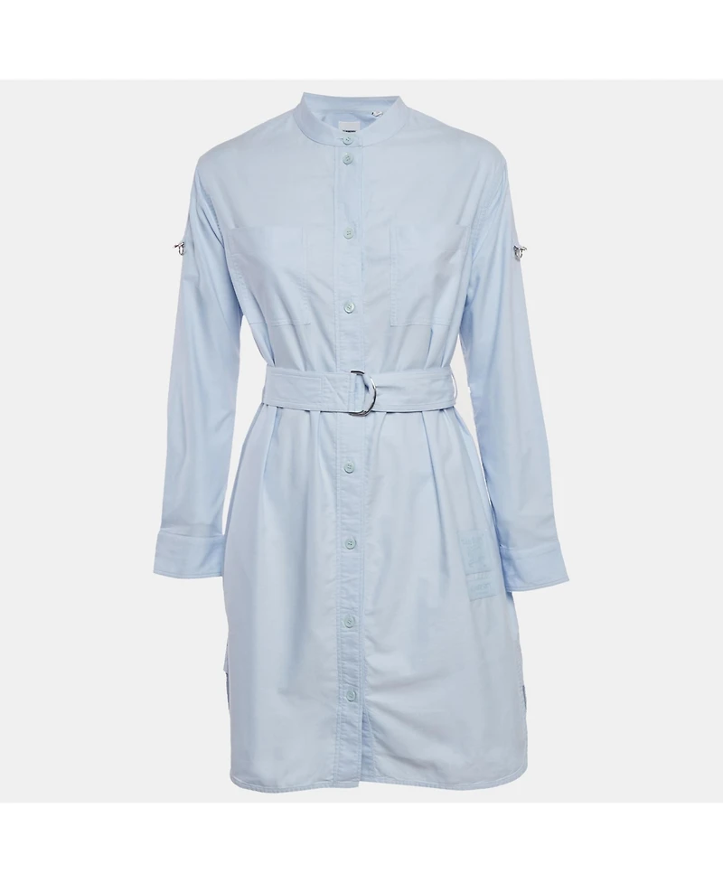 Pre-Owned Burberry Women's Blue Cotton Belted Short Shirt Dress