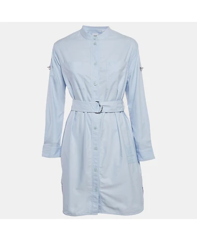 Pre-Owned Burberry Women's Blue Cotton Belted Short Shirt Dress