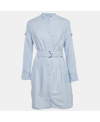 Pre-Owned Burberry Women's Blue Cotton Belted Short Shirt Dress