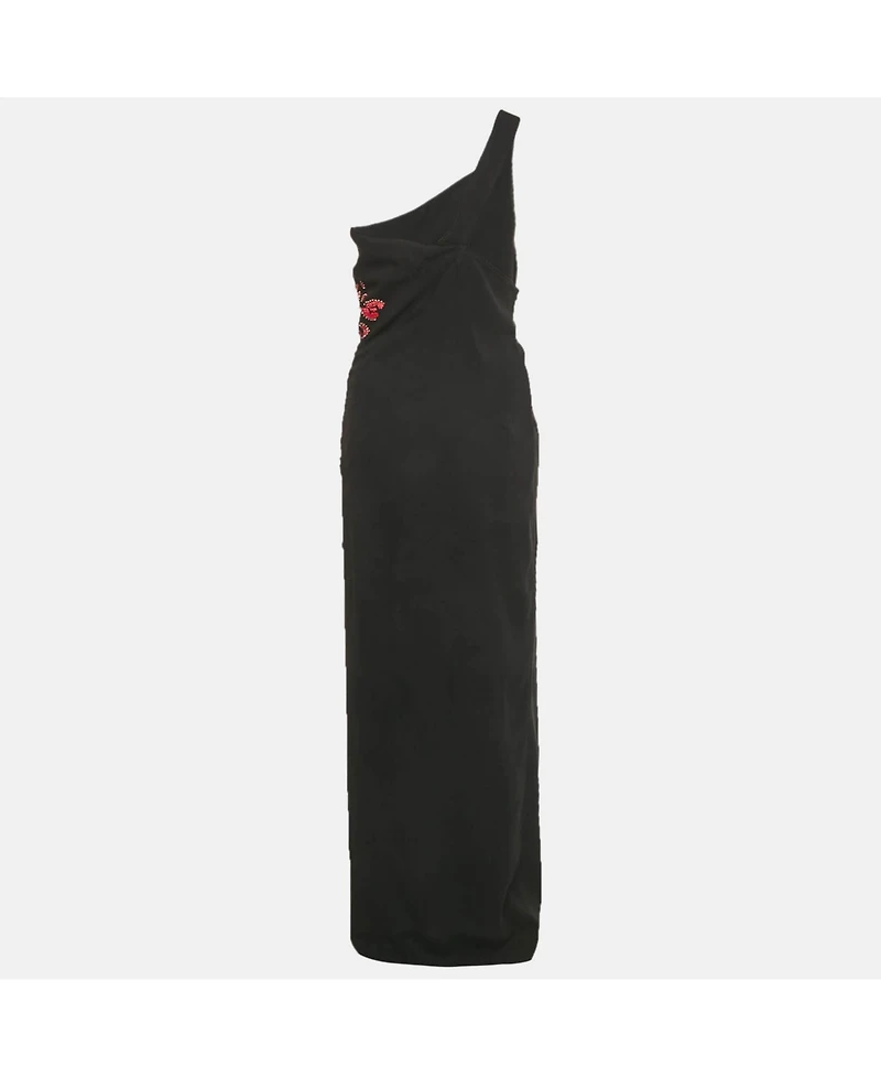 Pre-Owned Versace Women's Collection Black Embellished Crepe One-Shoulder Maxi Dress