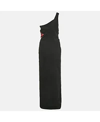 Pre-Owned Versace Women's Collection Black Embellished Crepe One-Shoulder Maxi Dress