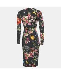 Pre-Owned Dolce & Gabbana Women's Black Printed Silk Midi Dress