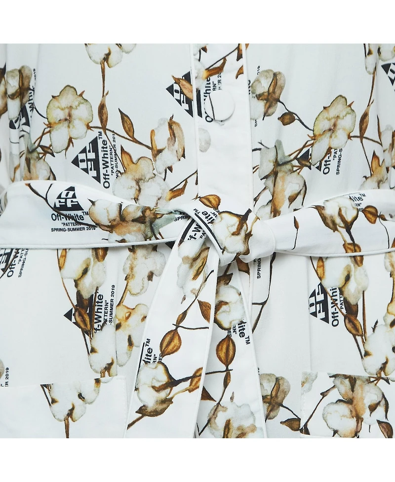 Pre-Owned Off-White Women's White Floral Logo Print Crepe Belted Midi Shirt Dress