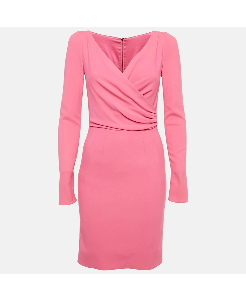 Pre-Owned Dolce & Gabbana Women's Pink Crepe Crossover Neck Mini Dress