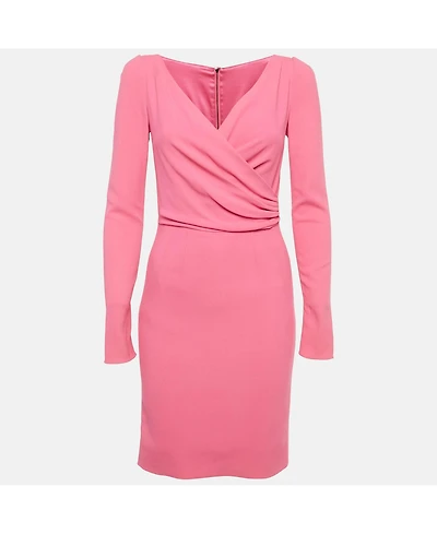 Pre-Owned Dolce & Gabbana Women's Pink Crepe Crossover Neck Mini Dress
