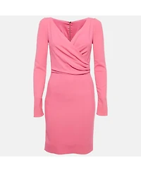 Pre-Owned Dolce & Gabbana Women's Pink Crepe Crossover Neck Mini Dress