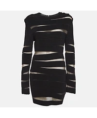 Pre-Owned Balmain Women's Black Open Knit Long Sleeve Mini Dress