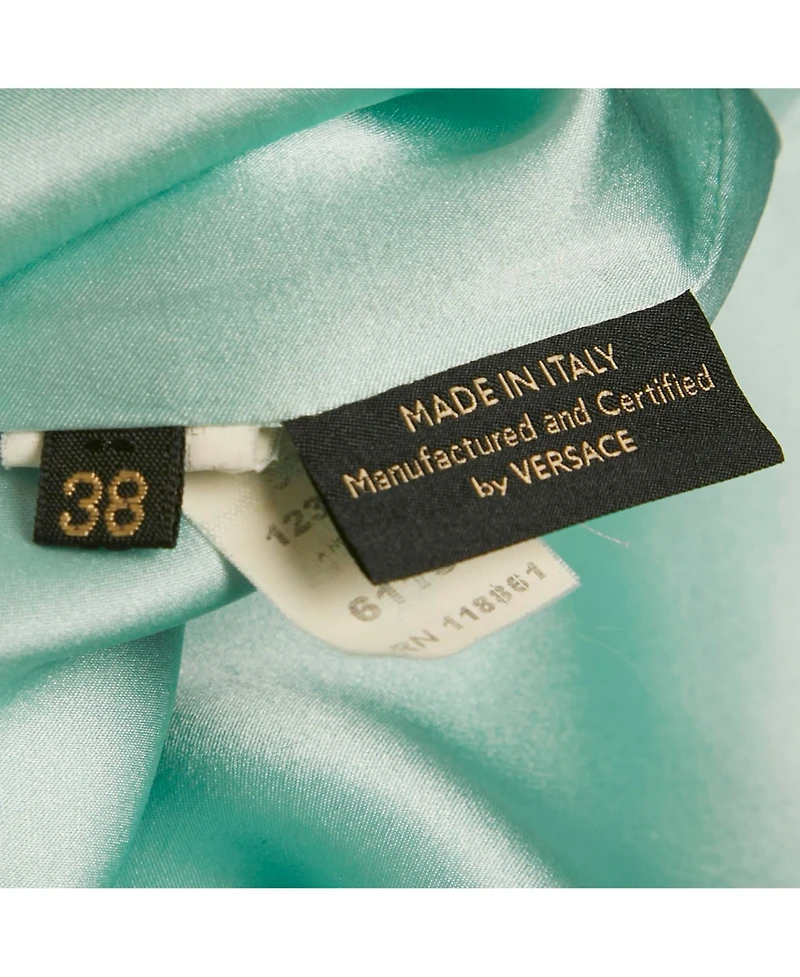 Pre-Owned Versace Women's Mint Green Satin V-Neck Short Dress