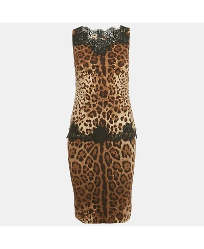 Pre-Owned Dolce & Gabbana Women's Brown Animal Print Lace Detail Top & Skirt Set