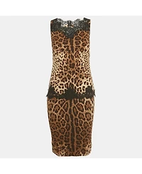 Pre-Owned Dolce & Gabbana Women's Brown Animal Print Lace Detail Top & Skirt Set
