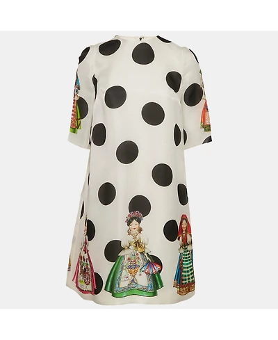 Pre-Owned Dolce & Gabbana Women's Napoli White Polka Dots Print Organza Shift Short Dress
