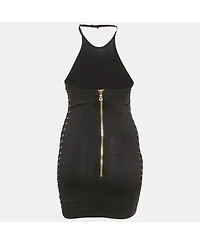 Pre-Owned Balmain Women's Black Knit Lace-Up Detail Halter Neck Mini Dress