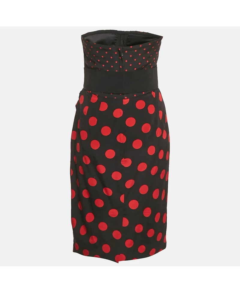 Pre-Owned Dolce & Gabbana Women's Black Polka Dots Print Silk Strapless Mini Dress