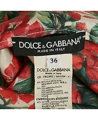 Pre-Owned Dolce & Gabbana Women's Red/multicolor Geranium Print Silk Blend Lace Trimmed Midi Dress