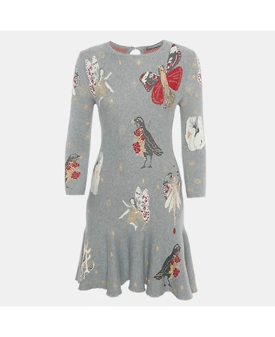 Pre-Owned Alexander Mcqueen Women's Grey Floral Jacquard Knit Mini Dress