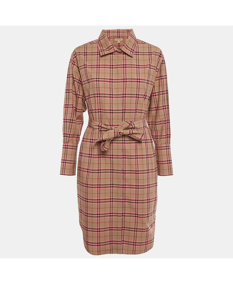 Pre-Owned Burberry Women's Beige /pink Checkered Print Cotton Short Shirt Dress