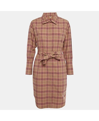 Pre-Owned Burberry Women's Beige /pink Checkered Print Cotton Short Shirt Dress