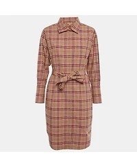 Pre-Owned Burberry Women's Beige /pink Checkered Print Cotton Short Shirt Dress