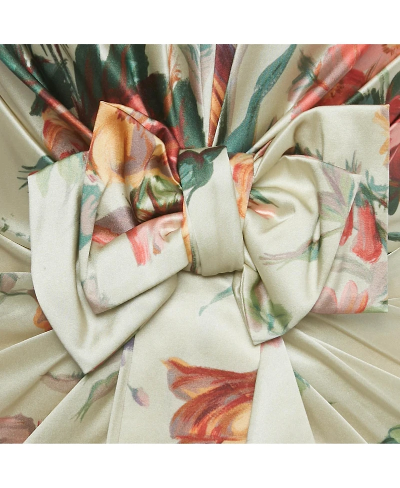 Pre-Owned Dolce & Gabbana Women's Beige Floral Print Silk Bow Detail Strapless Mini Dress