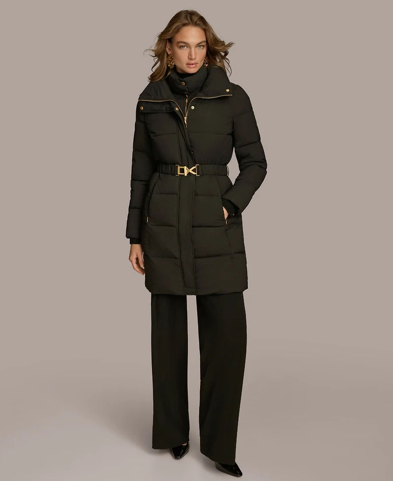 Donna Karan New York Women's Belted Bibbed Puffer Coat