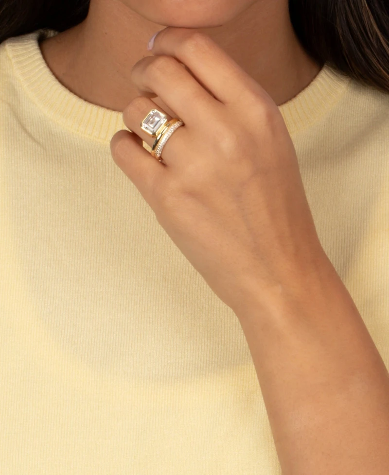 by Adina Eden Cubic Zirconia Gold Plated Emerald Bezel Double Row Ring