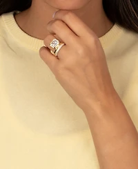 by Adina Eden Cubic Zirconia Gold Plated Emerald Bezel Double Row Ring