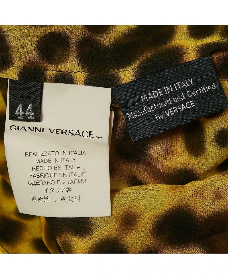 Pre-Owned Versace Women's Yellow Leopard Print Silk Pleated Top