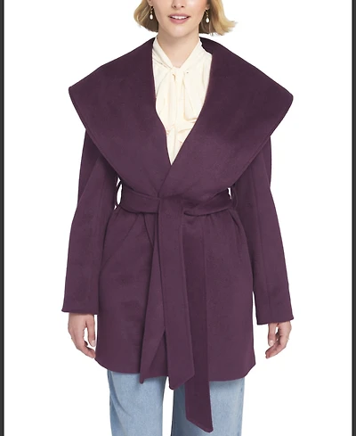Elle Collection Women's Melton Wrap Coat Belted/Wrap
