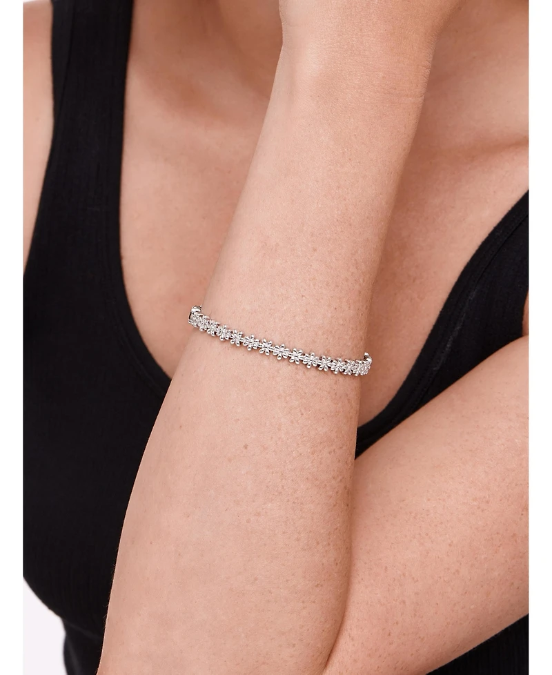 Devata Daisy Flower Eternity Bangle Bracelet in Rhodium Plated Sterling , Size .