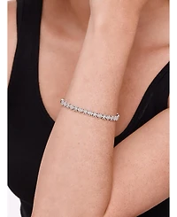 Devata Daisy Flower Eternity Bangle Bracelet in Rhodium Plated Sterling , Size .
