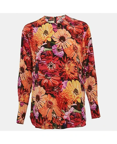 Pre-Owned Stella Mccartney Women's Red Poppy Print Silk Long Sleeve Blouse