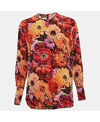 Pre-Owned Stella Mccartney Women's Red Poppy Print Silk Long Sleeve Blouse