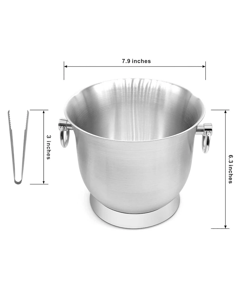 Mega Casa Stainless Steel Ice Bucket with Ice Tongs, Scoop, Lid - 3.3 L