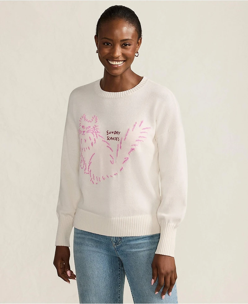 Lands' End Women's Drifter Drop Shoulder Placed Jacquard Crew Neck Sweater