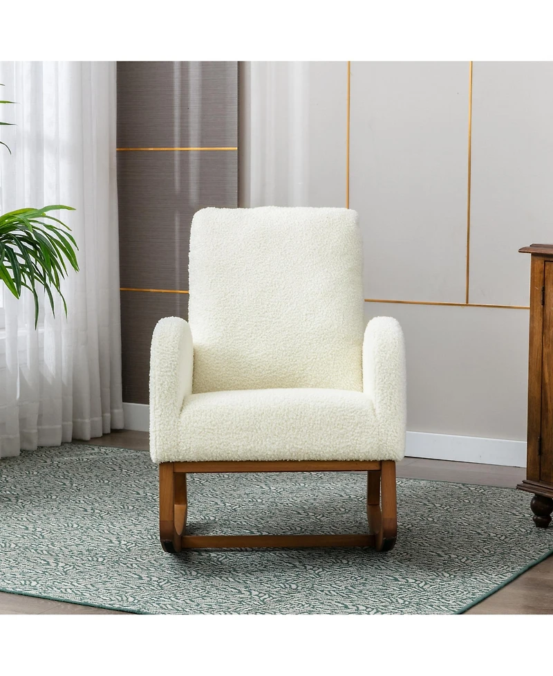 Flynama Beige Linen Rocking Recliner Chair – Modern Home Furniture with Wood Legs