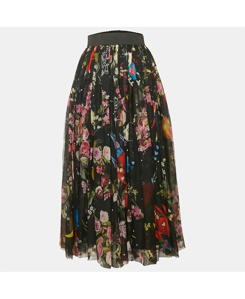 Pre-Owned Dolce & Gabbana Women's Black Printed Silk Midi Skirt