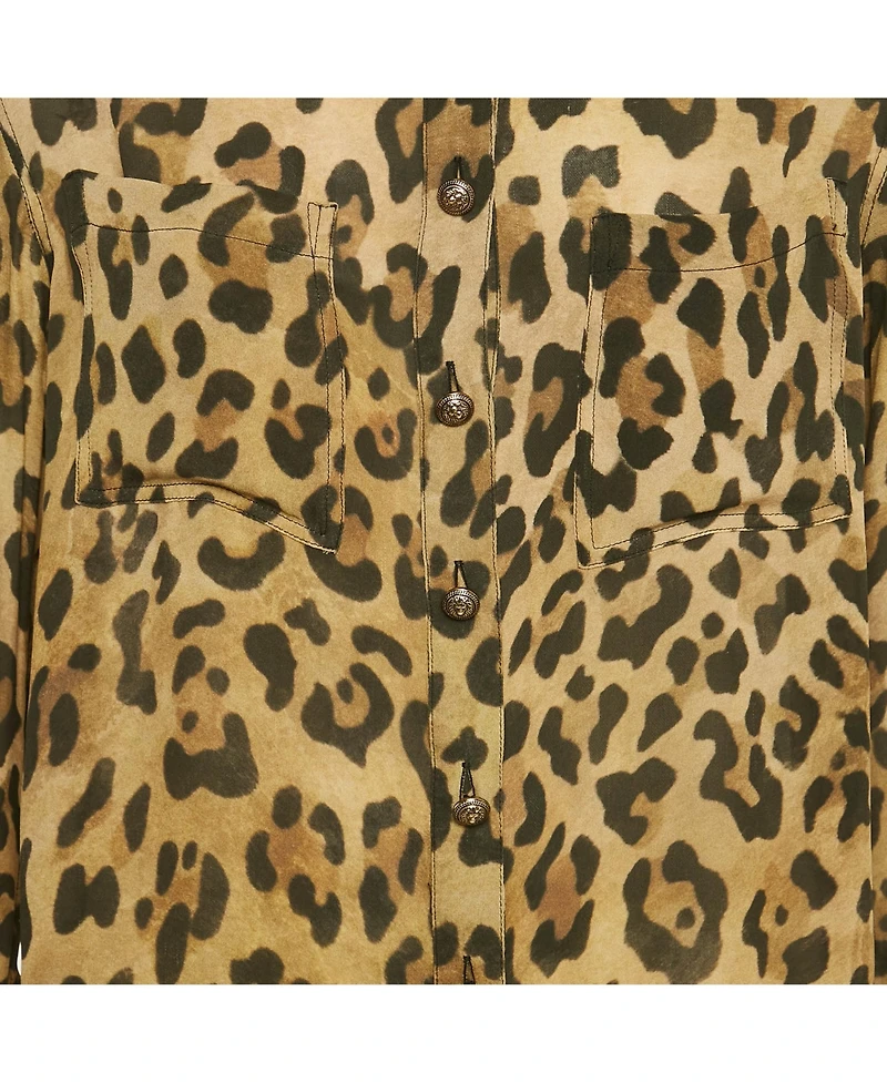 Pre-Owned Balmain Women's Brown Leopard Print Crepe Button Front Shirt
