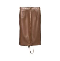 Pre-Owned Burberry Women's Brown Leather Double Zip Pencil Midi Skirt